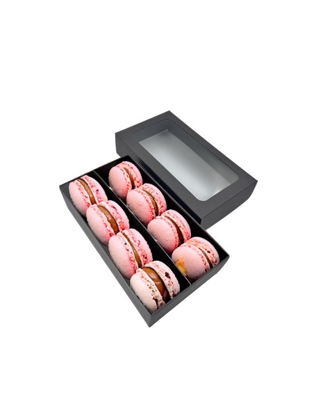 Juoda macarons dėžutė/Dviejų dalių su langeliu/200x110x50mm pakuotėje po/už 10vnt.