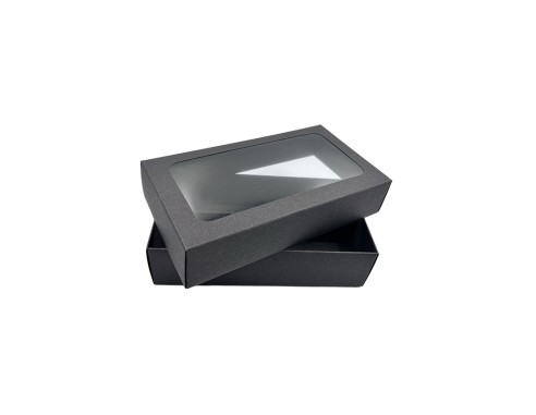 2 rows Black macarons box with window...