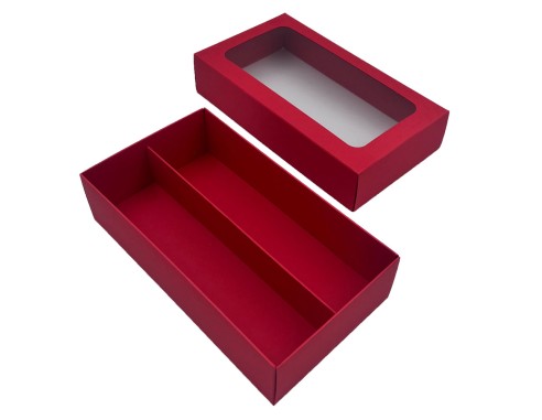 Raudona macarons dėžutė/Dviejų dalių su langeliu/200x110x50mm pakuotėje po/už 1vnt.
