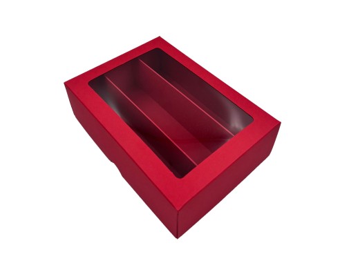 Raudona 3 eilių macarons dėžutė 210x150x65mm pakuotėje po/už 1vnt.